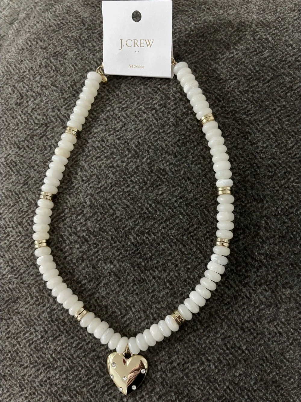 J. Crew Ivory Beaded Necklace with Gold Heart Charm